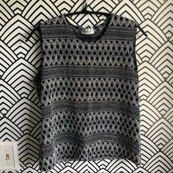 Vintage Sleeveless shirt black white stretch y2k 2000s office siren - Picture 2 of 3